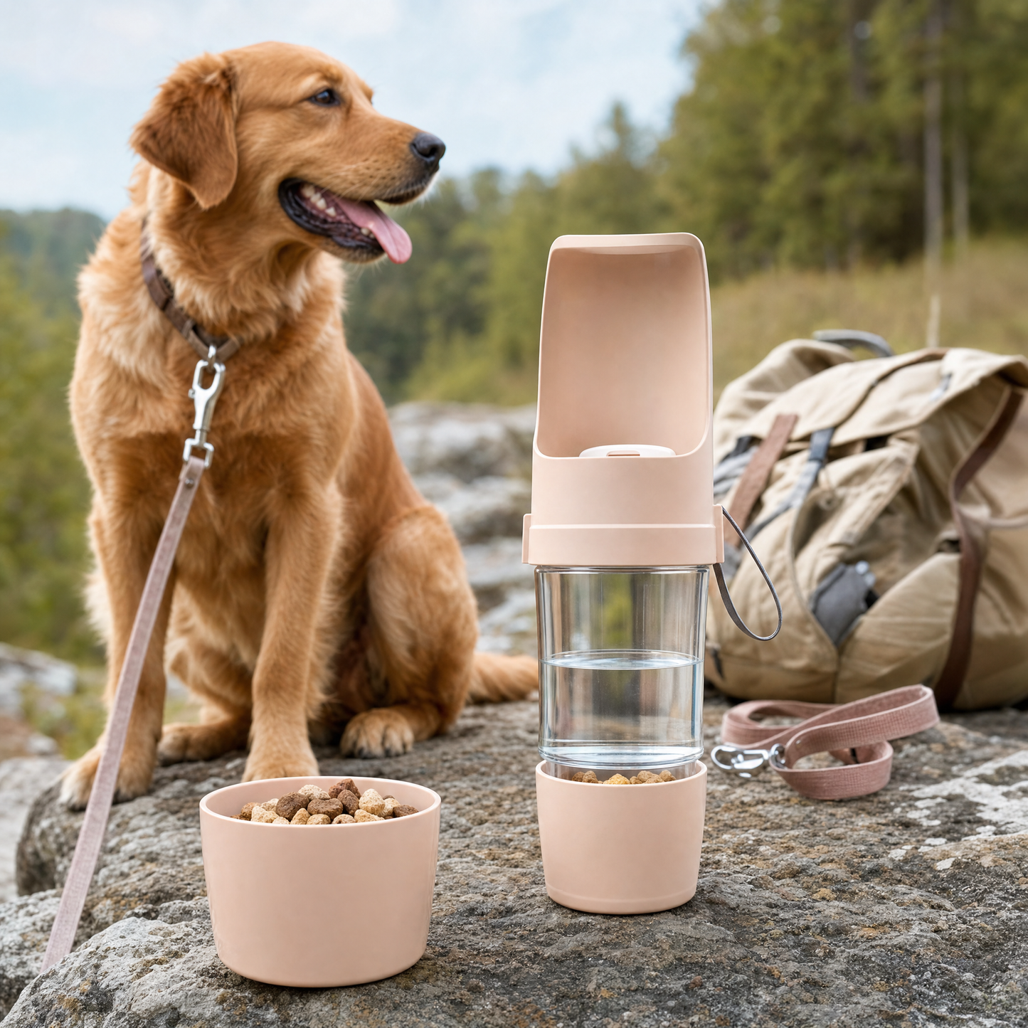 TrailBuddy Hydration Pro für Hunde – kompakte Reiseflasche mit Snackfach