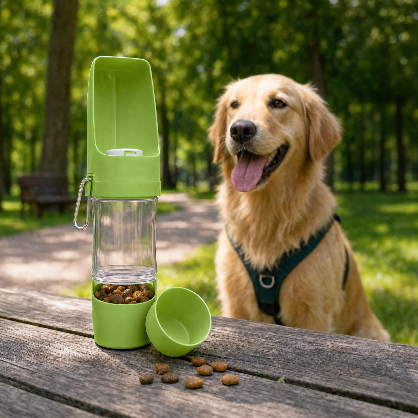 TrailBuddy Hydration Pro für Hunde – kompakte Reiseflasche mit Snackfach
