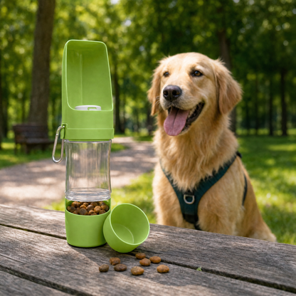 TrailBuddy Hydration Pro für Hunde – kompakte Reiseflasche mit Snackfach