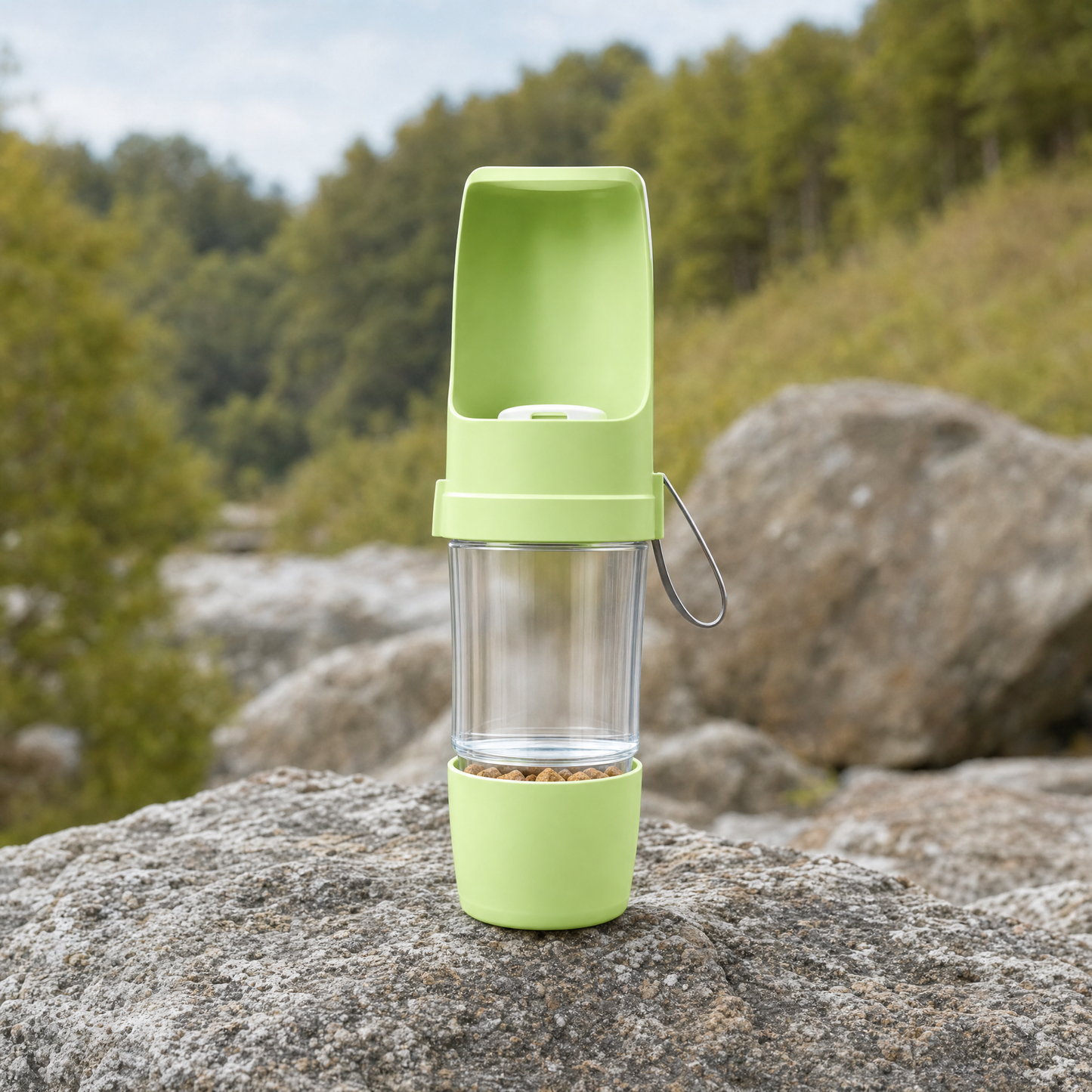 TrailBuddy Hydration Pro für Hunde – kompakte Reiseflasche mit Snackfach