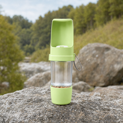 TrailBuddy Hydration Pro für Hunde – kompakte Reiseflasche mit Snackfach