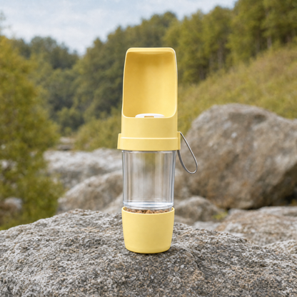 TrailBuddy Hydration Pro für Hunde – kompakte Reiseflasche mit Snackfach