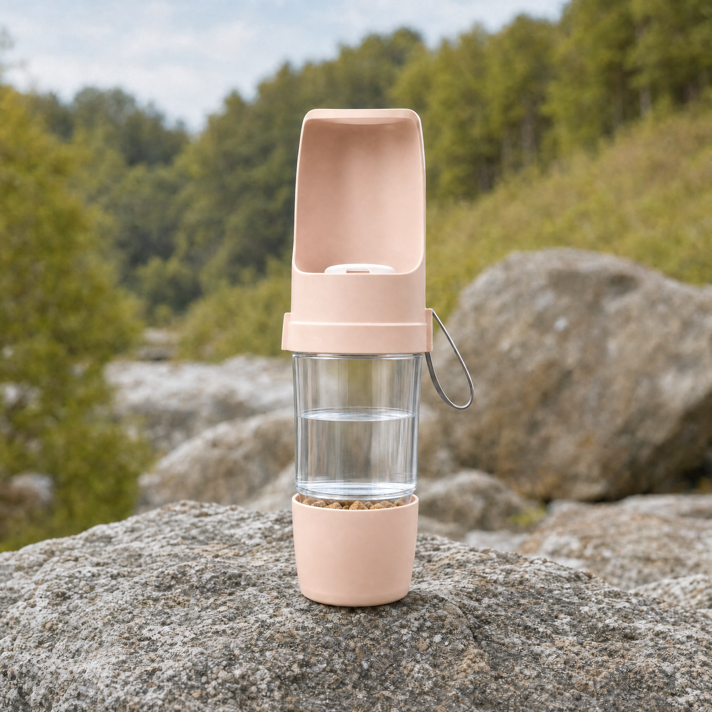 TrailBuddy Hydration Pro für Hunde – kompakte Reiseflasche mit Snackfach
